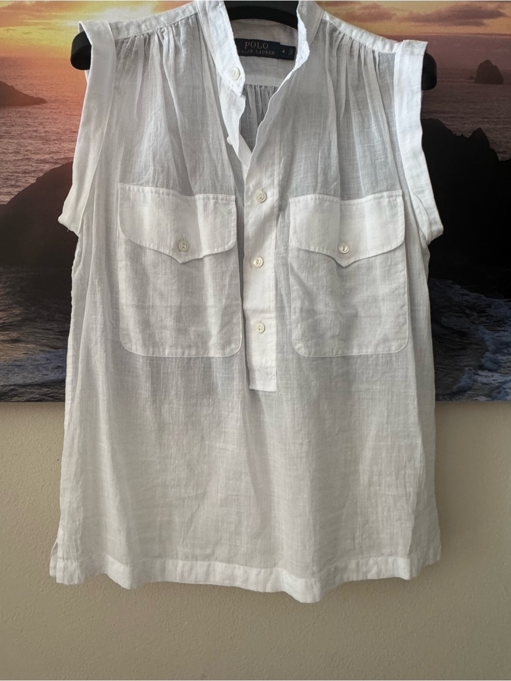 Polo by Ralph Lauren White Sleeveless Cotton blend button front Top/ 4/ New